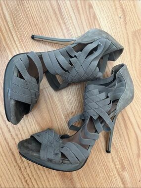 Zara Gray Woven Strap Stiletto Heels - 38 Europe (7 US)
